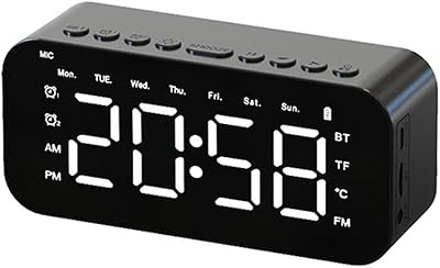 Réveil numérique double kihlens, haut-parleur bluetooth, miroir, radio, mains libres, noir