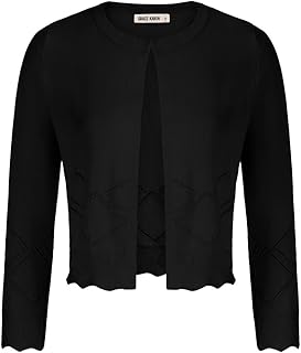 Cardigan court pour femme cl0886s22 à manches 3/4, cardigan boléro court léger