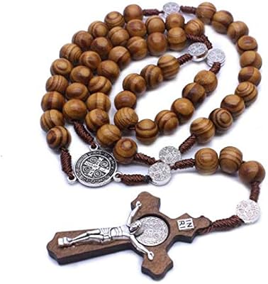 Collier chapelet catholique en bois massif fait à la main, pendentif d'ornement religieux, perles en bois de pin. Diaytar : Votre allié pouvoir d'achat au quotidien