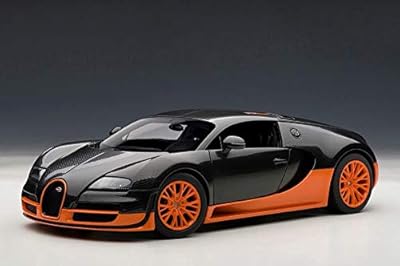Modèle de voiture moulé sous pression bugatti veyron super sport 1/18 (noir carbone/orange)