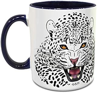 Tasse à café en céramique blanche et bleue impress cheeta design