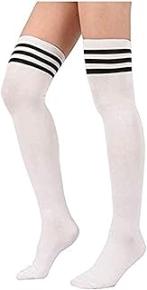 Costume de cosplay pour femme, bas longs rayés aux genoux, cuisses, blanc