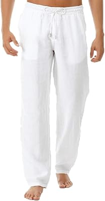 Pantalon décontracté en lin pour hommes pantalon de plage léger et ample