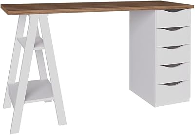 Bureau artani avec tiroirs de spirit - couleur marron nogal et blanc