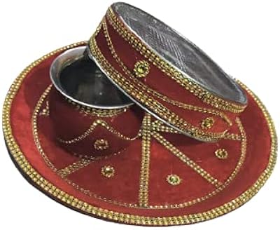 Ensemble karwachauth thali en acier inoxydable 24x7, tissu en velours décoré, puja thali