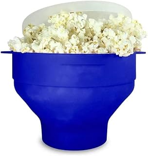 Bol à pop-corn pliable en silicone pour micro-ondes avec poignées (bleu, silicone)
