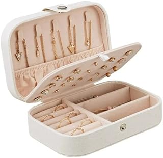 Boîte à bijoux portable, étui à bijoux de voyage en cuir pour femme, organisateur de bijoux double couche pour bagues, colliers, boucles d'oreilles, colliers, bracelets - beige. Diaytar : Qualité professionnelle, prix grand public