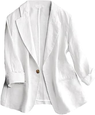 Blazer en coton et lin pour femme, blazer décontracté d'été léger à manches