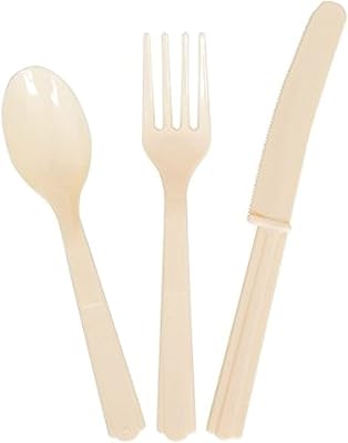 Ensemble de couverts en plastique unique 18 pièces, taille 3,25" x 8", ivoire