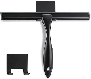 Essuie-glace de douche multifonction raclette noire mate avec longue poignée ergonomique pour nettoyer