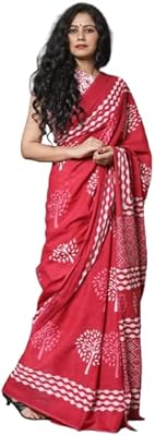 Sari en pur coton imprimé à la main avec chemisier sari non cousu