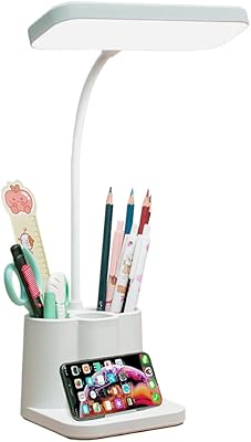 Lampe de bureau led avec porte-stylo, lampe de bureau pour ordinateur/bureau - blanche