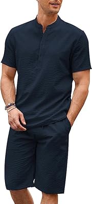 Ensemble chemise henley décontracté 2 pièces pour hommes, short de yoga de plage