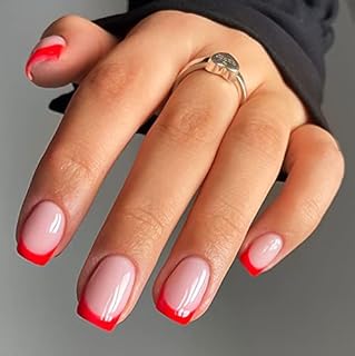 Recview ongles artificiels courts, ongles à presser, design français ovale brillant avec couverture