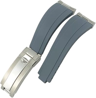 Bracelet de montre en caoutchouc à maillons métalliques extrémité incurvée 20 mm