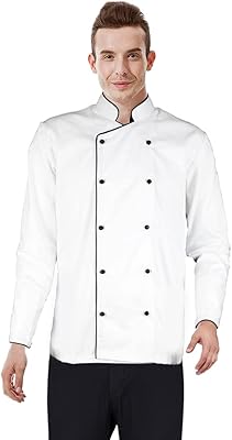 Veste de chef avec boutons en perles noires, coton respirant, lavable et durable