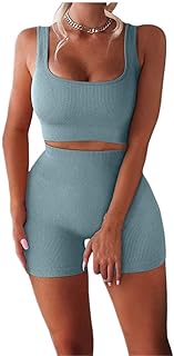 Aposio ensemble d'entraînement deux pièces pour femme, short taille haute côtelé sans couture