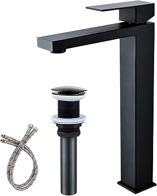 Robinet de lavabo de salle de bain haut à poignée unique noir