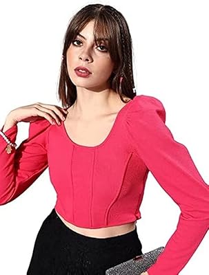 Haut court à manches évêque fuchsia pour femme
