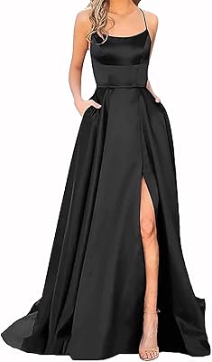 Robe de cocktail longue et élégante en satin, dos nu, avec fente latérale