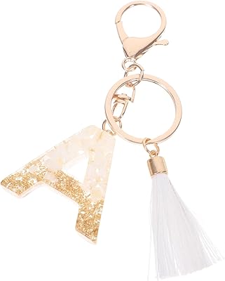 Porte-clés alphabet abaudem avec lettre initiale avec pompon blanc, pendentif en résine, porte-clés