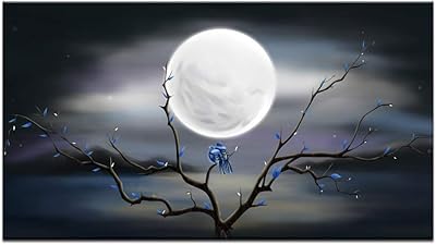 Art mural sur toile d'oiseaux d'amour modernes sur un arbre dans la nuit