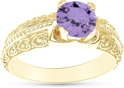 Bague de fiançailles avec pierre de naissance simulée taille ronde affy en or