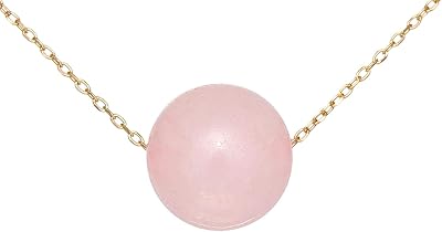 Collier pendentif en or rose véritable quartz 10 mm, or rose 18 carats