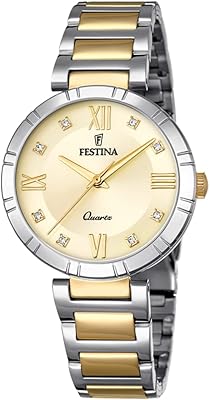 Montre à quartz analogique pour femme avec bracelet en acier inoxydable f16937/b, doré