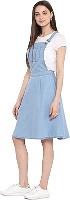 Robe chasuble en denim bleu uni pour femme (t-shirt non inclus)