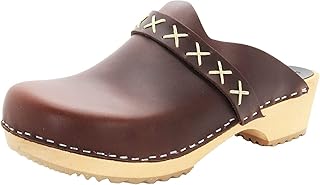 Pantoufles à dos ouvert en cuir pleine fleur marron pour femmes