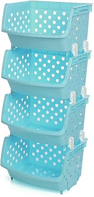 4 bacs de rangement empilables, panier en plastique, paniers de rangement de cuisine