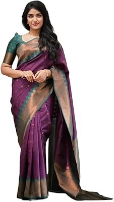 Sari en soie jacquard doux avec chemisier non cousu pour femme