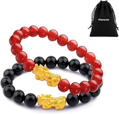 Bracelets en perles feng shui de 8 mm, lot de 2 pièces au