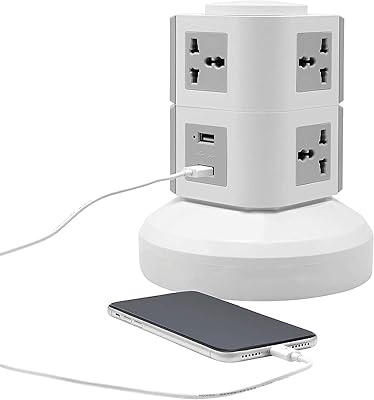 Rallonge tour multiprise verticale shokah® avec 2 ports usb cordon de 3 mètres