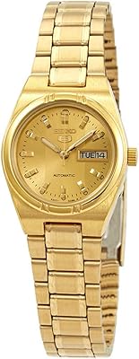 Montre automatique seiko sym600 pour femme avec cadran doré et bracelet en acier