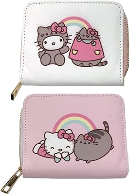 Bockitore pur121 petit portefeuille rond à fermeture éclair hello kitty et pusheen