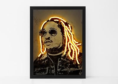 Affiche d'art neon future rapper avec cadre 50 x 40 cm