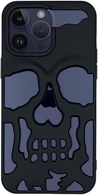Coque mobile en caoutchouc motif crâne noir pour iphone 12, 13 et 14