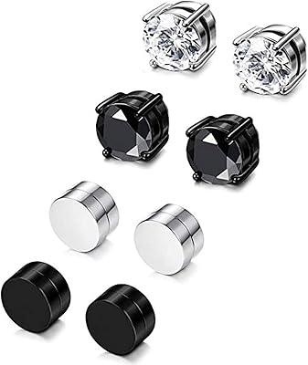 4 paires de boucles d'oreilles magnétiques lillimimi en acier inoxydable pour hommes