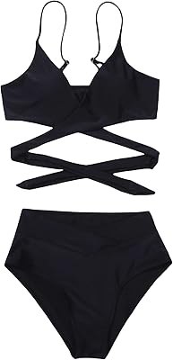 Maillot de bain deux pièces croisé pour femme, taille haute à nouer