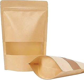 Delfino 100 pièces 3,5 x 5,5 pouces sacs kraft debout avec fermeture à