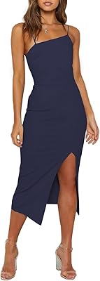 Robe mi-longue moulante sans manches pour femme avec bretelles fendues ourlet fendu