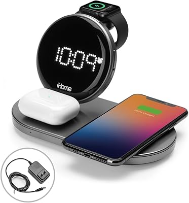 Chargeur sans fil rapide ihome powervalet quad 4 en 1, charge airpod, charge