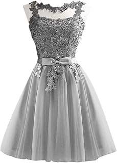 Robe de demoiselle d'honneur courte en dentelle et tulle pour femme