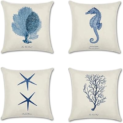 Housses de coussin décoratives en lin et coton, style méditerranéen vintage, motif nautique
