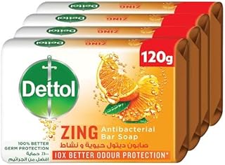 Barre de savon antibactérienne dettol zing, 10x meilleure protection, 120 g, paquet