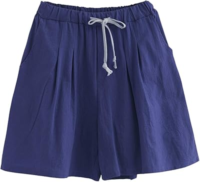 Short d'été pour femme short en lin et coton longueur genou avec cordon