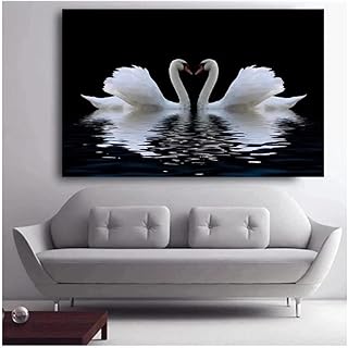 Fmeyart peintures sur toile moderne cygne coeur cygnes sur affiches et impressions d'animaux