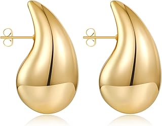 Boucles d'oreilles en or épaisses pour femmes, boucles d'oreilles goutte d'eau en or